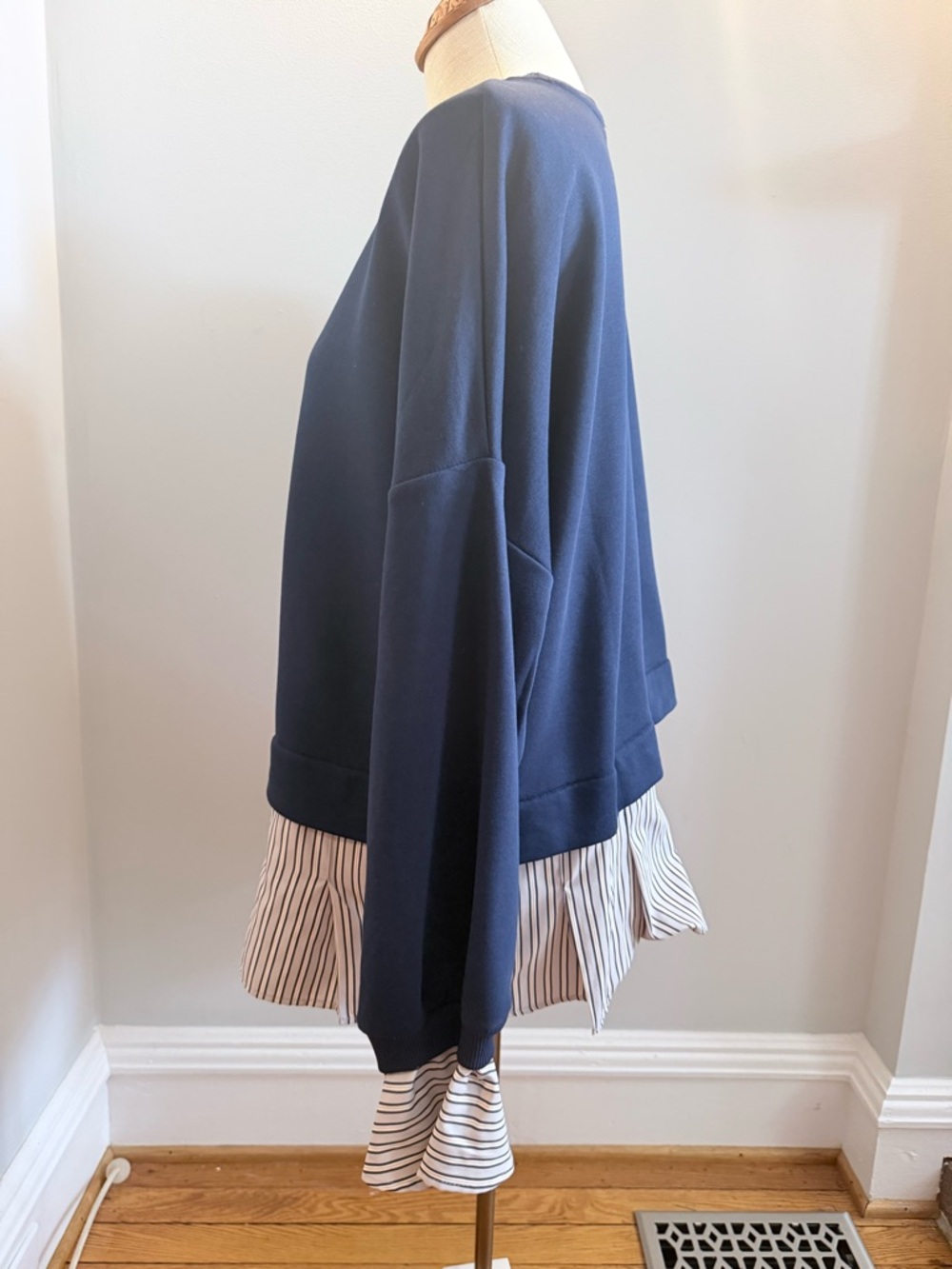Maeve Navy Layered-Look Sweatshirt with Striped Hem - Picture 3 of 5